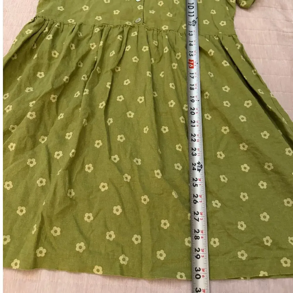 Twik Green Floral Linen Blend Button Front Dress Small - Picture 10 of 11